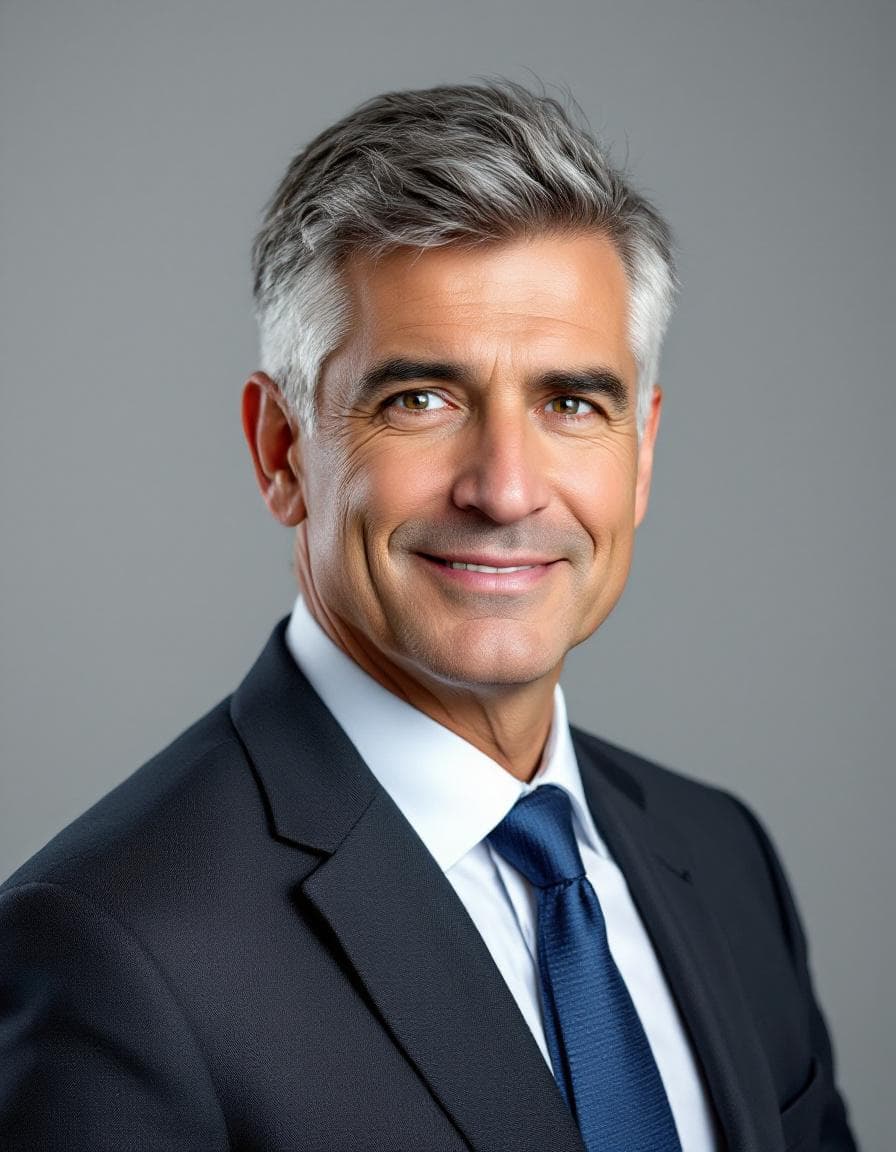 AI business headshot with formal corporate background